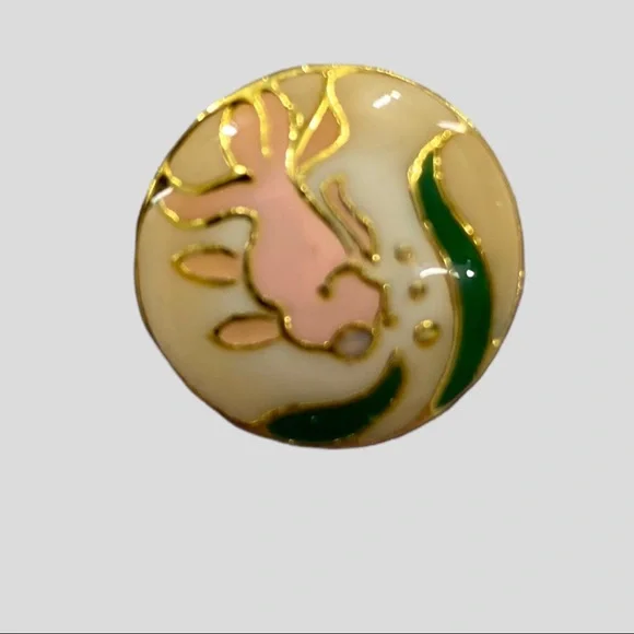 Vintage Gold Cream Pink + Green Enamel Fish Clip on Earrings - Picture 2 of 6